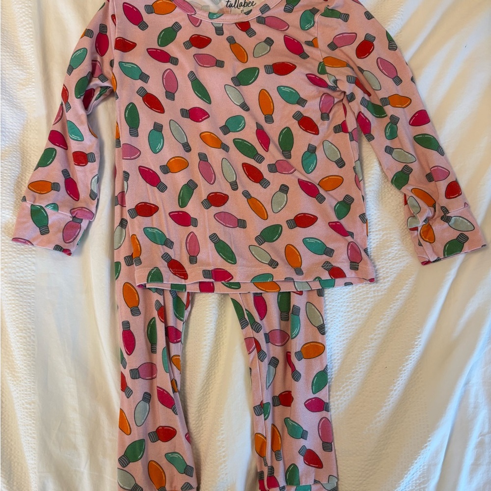 Tullabee Pink Holiday Lights Bamboo Pajama Set